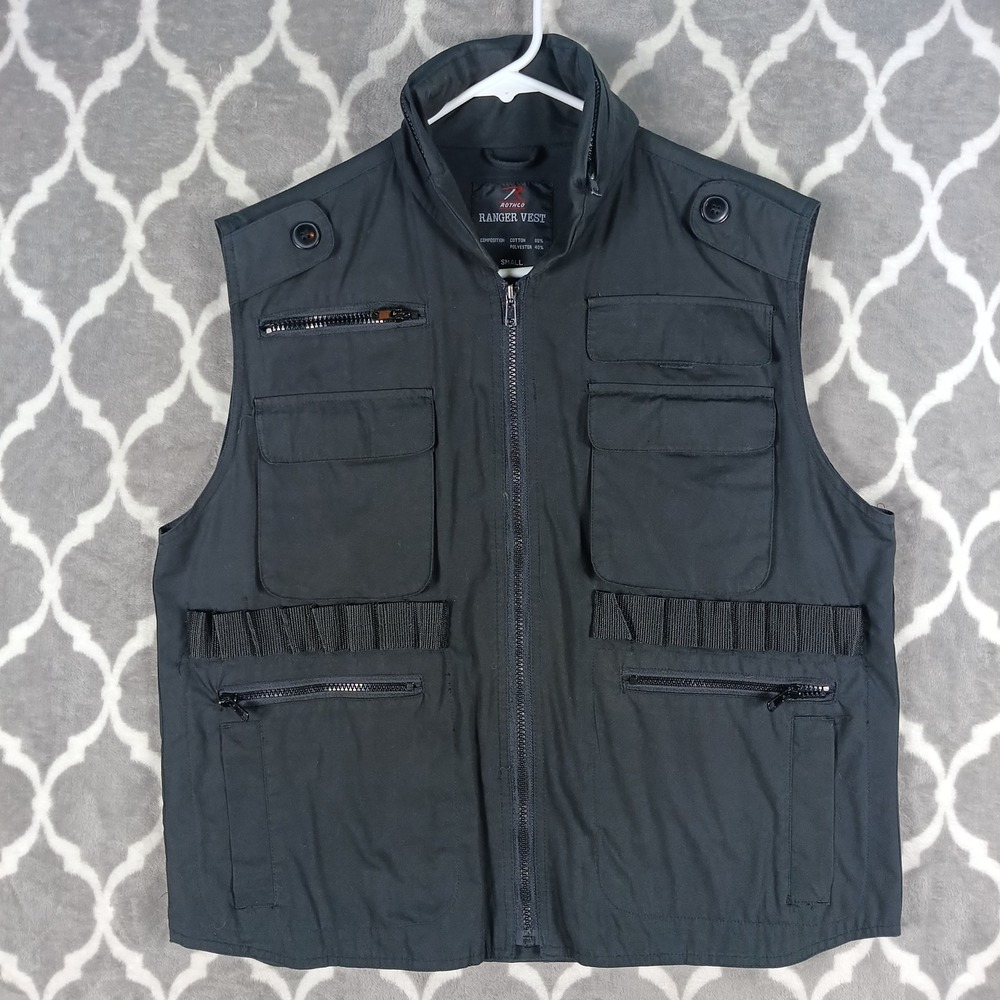 Rothco Ranger Vest Mens Small Black Tactical Multi Pocket Utility Zip Up